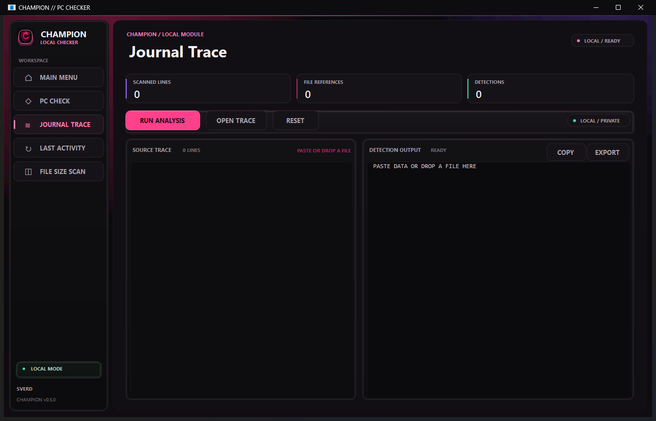 Результат анализа Journal Trace в CHAMPION